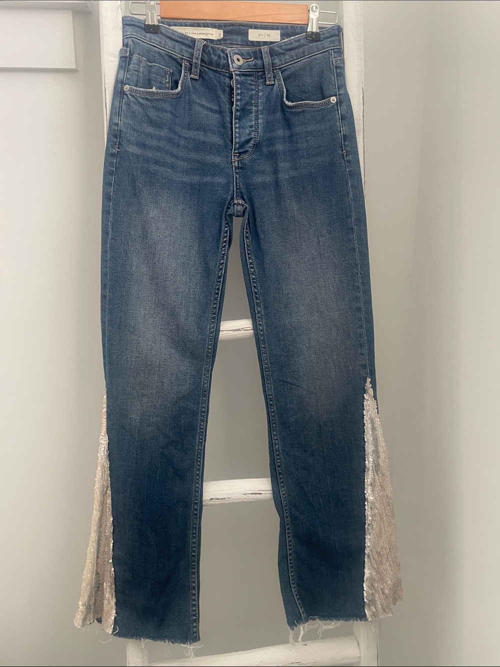 Pilcro by Anthropology Dark Blue Women's Jeans with Cream Sequin Side Panels